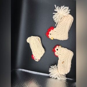 Trio vintage crocheted chicken egg covers